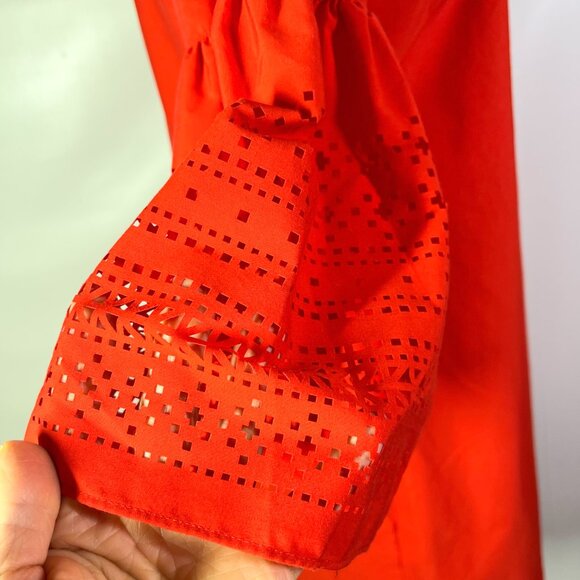 LAUREN Ralph Lauren Size 2 Kadijah Bell-Sleeve Shift Dress Laser Cut Red - Picture 6 of 7